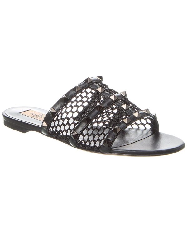 Valentino Rockstud Mesh & Leather Sandal on Sale