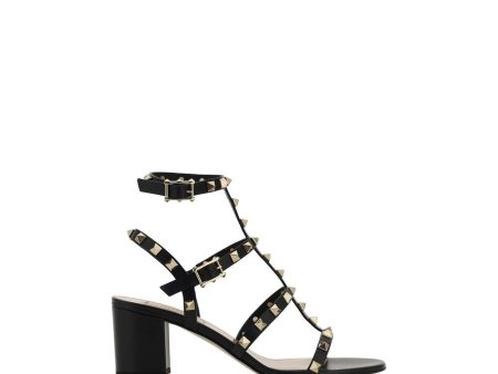 Valentino Garavani Rockstud Leather Sandals with Chunky Heel and Adjustable Ankle Strap For Discount