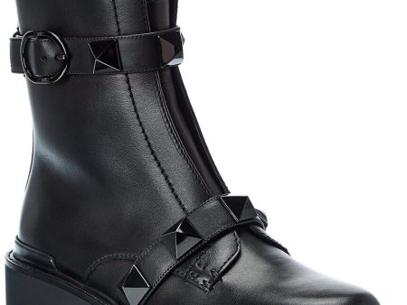 Valentino Roman Stud Leather Combat Boot on Sale