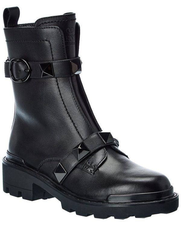 Valentino Roman Stud Leather Combat Boot on Sale