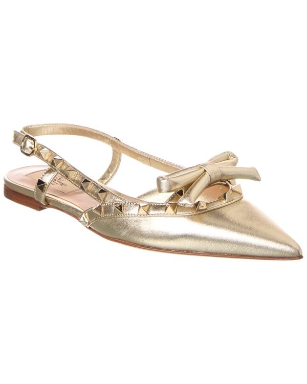 Valentino Rockstud Bow Leather Slingback Ballerina Flat Supply