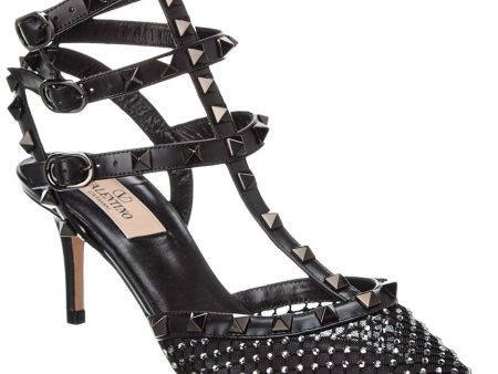 Valentino Rockstud Caged 65 Mesh & Leather Ankle Strap Pump Online Hot Sale