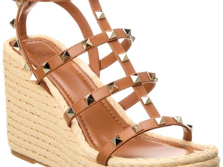 Valentino Rockstud Caged 95 Leather Wedge Sandal Fashion