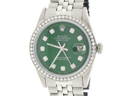 Vintage Rolex Datejust 36mm Steel Watch w Forest Green Diamond Dial Bezel TFJ-142508062 Sale