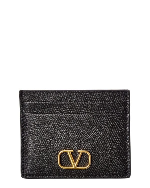 Valentino Vlogo Signature Grainy Leather Card Holder For Sale