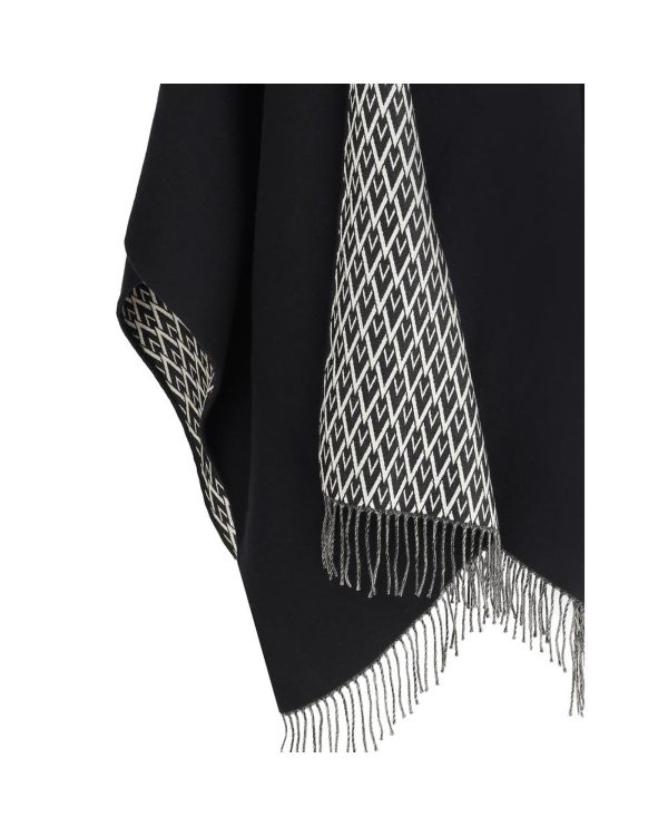 Valentino Garavani Virgin Wool Monochrome Poncho with Shawl Lapels and Frayed Hem Sale