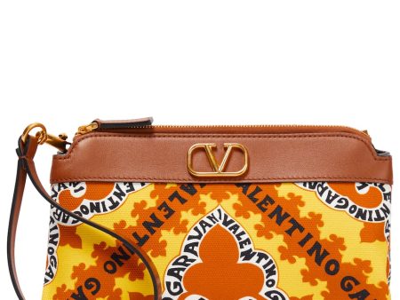 Valentino Garavani V Logo Leather-Trimmed Canvas Pouch Hot on Sale