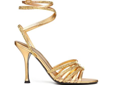 Valentino Garavani Rockstud Strappy Gold Heeled Sandals in Nappa Leather Cheap