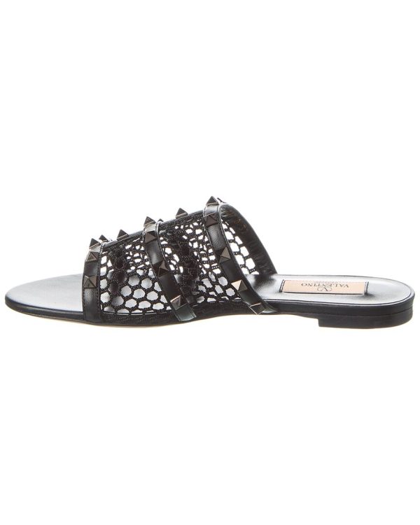 Valentino Rockstud Mesh & Leather Sandal on Sale