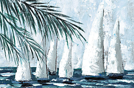 DOG185 - Sailboats Behind the Palms - 18x12 on Sale